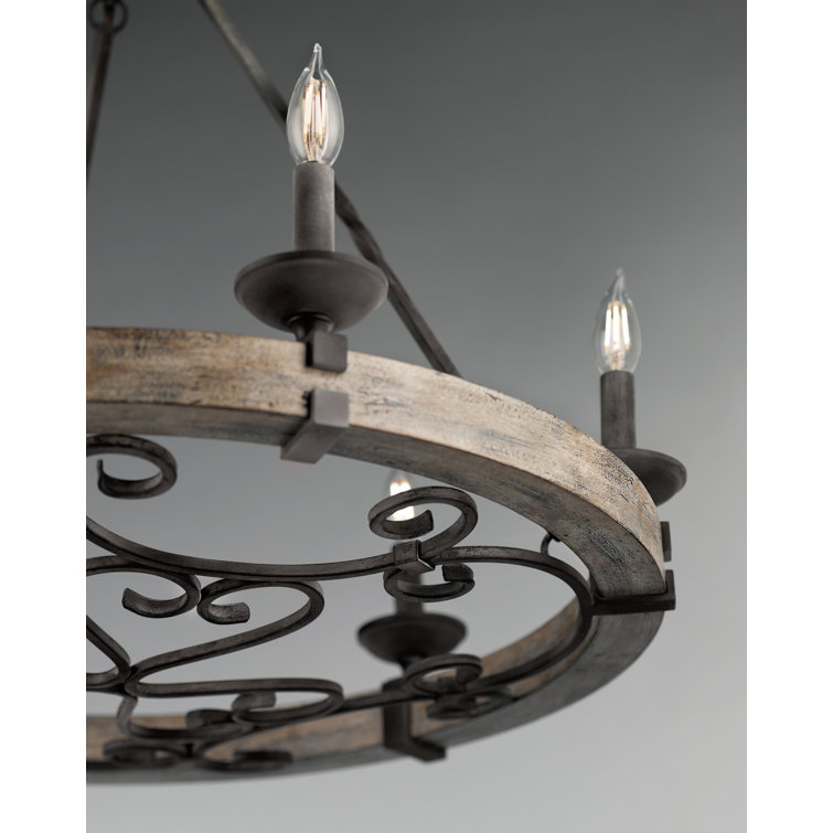 Taulbee 28.5" Grey Bronze Rustic Wagon Wheel Chandelier