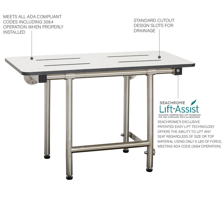 Seachrome White and Silver Adjustable Folding Shower Bench Seat