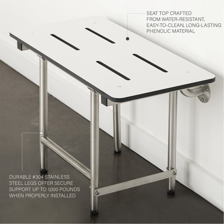 Seachrome White and Silver Adjustable Folding Shower Bench Seat