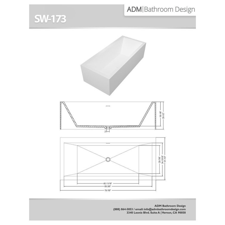Matte White 70.9'' Stone Resin Freestanding Bathtub