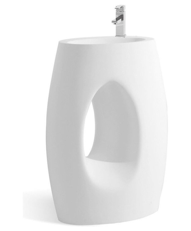Glossy White Stone Resin Oval Pedestal Sink