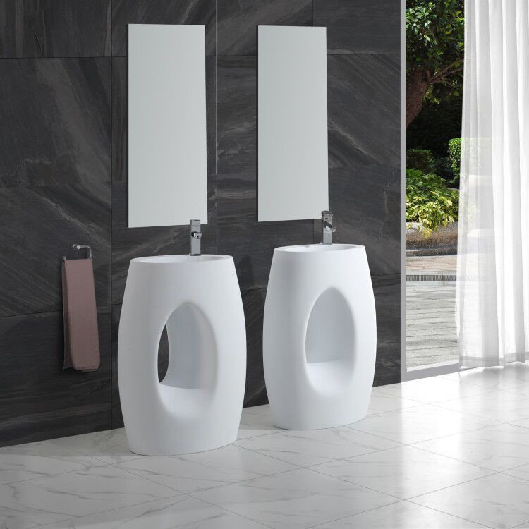 Matte White Stone Resin Oval Pedestal Sink