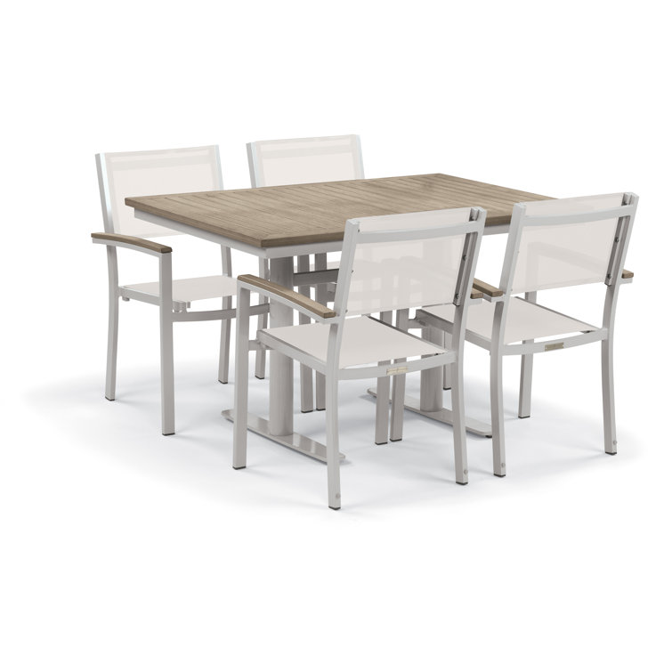 Travira Natural Sling Armchairs with Flint Aluminum Frame, Set of 4