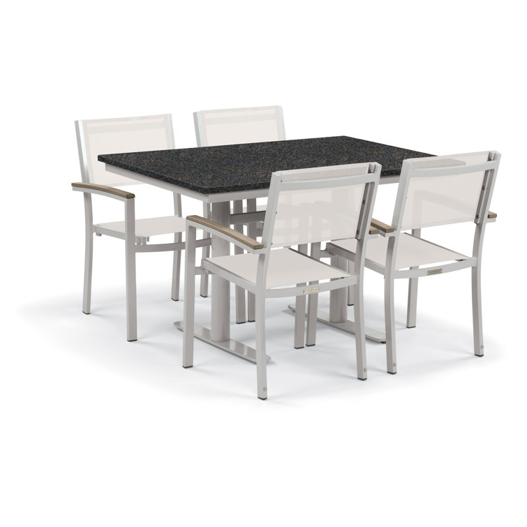 Travira Natural Sling Armchairs with Flint Aluminum Frame, Set of 4