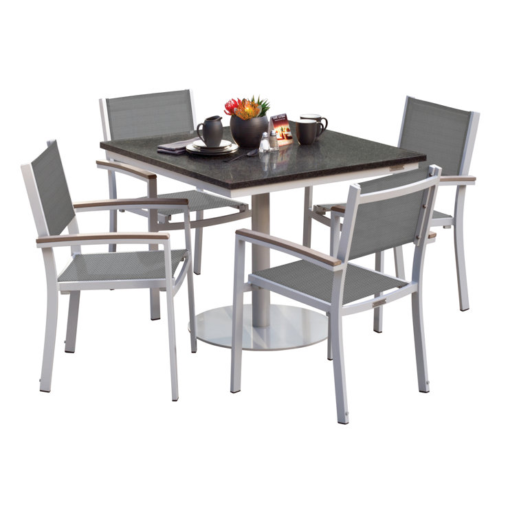 Flint Frame Titanium Basketweave Sling Dining Chair Set of 4