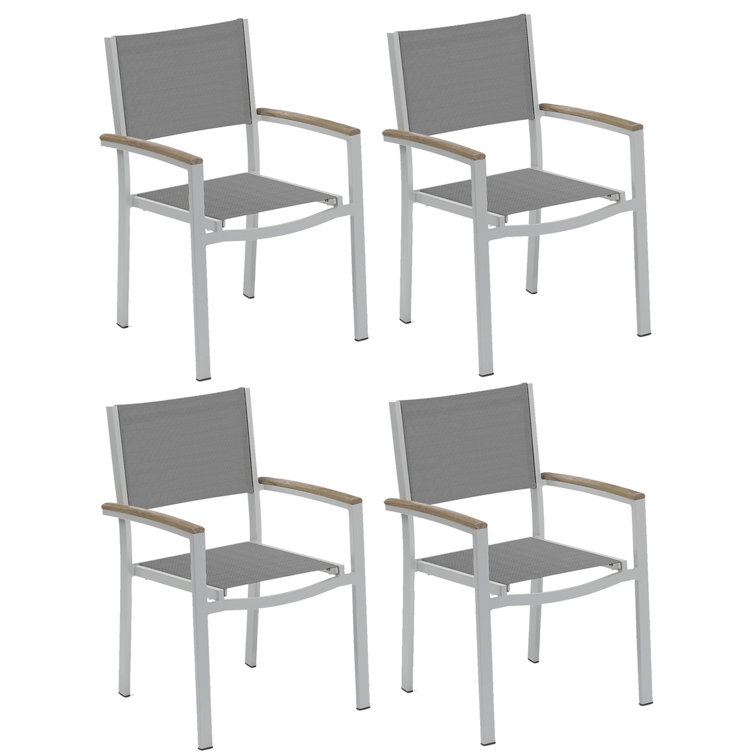 Flint Frame Titanium Basketweave Sling Dining Chair Set of 4