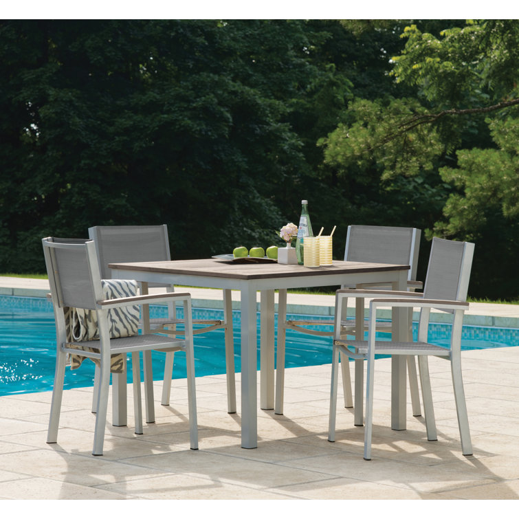 Flint Frame Titanium Basketweave Sling Dining Chair Set of 4