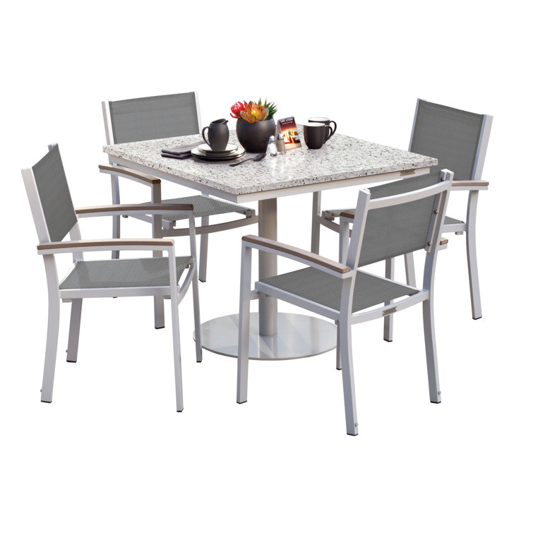 Flint Frame Titanium Basketweave Sling Dining Chair Set of 4