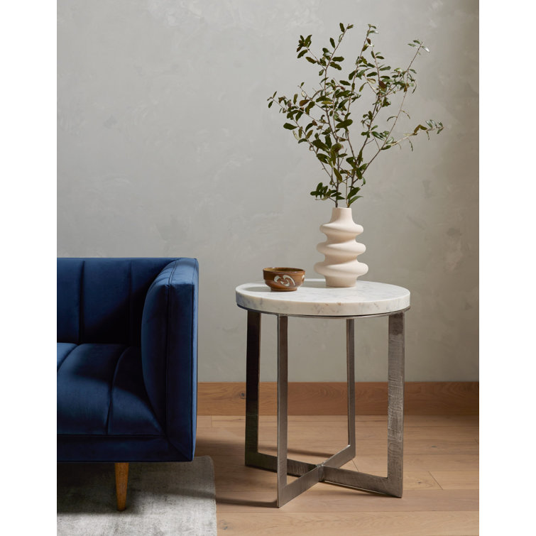 Marlow Contemporary Brown & White Marble Brushed Nickel End Table