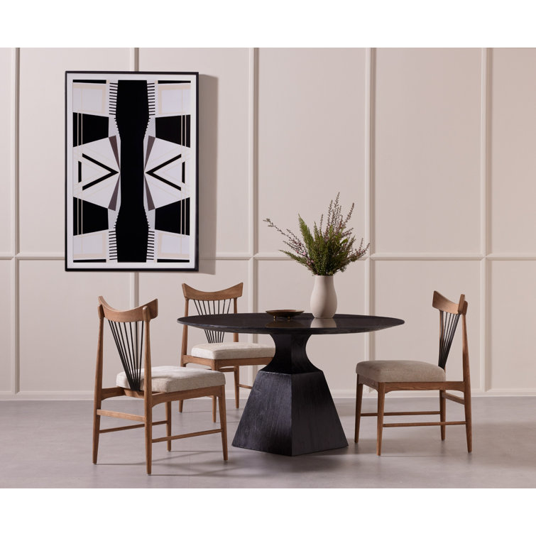 Contemporary Black Oak and Marble Round Dining Table, 53"