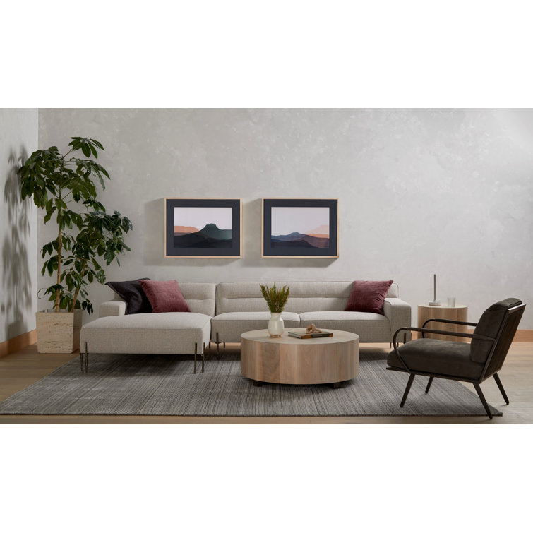 Contemporary Cream Wood Round Coffee Table, 40" Diameter