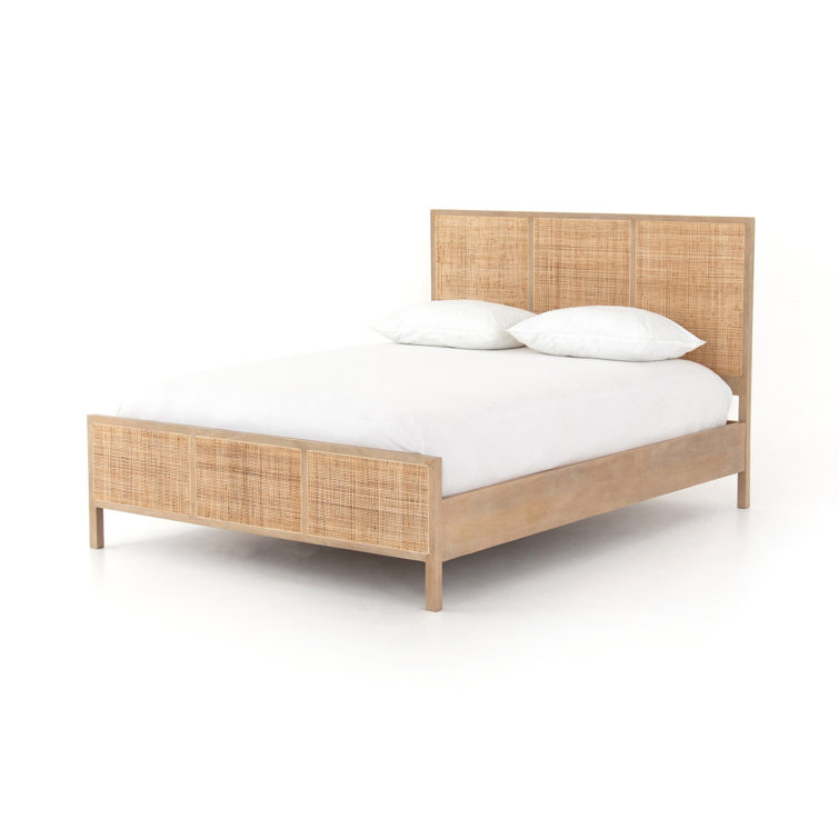 King-Sized Contemporary Brown Mango Wood & Cane Panel Bed