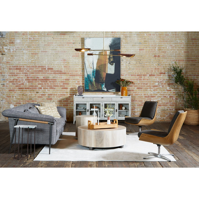 Contemporary Cream Wood Round Coffee Table, 40" Diameter