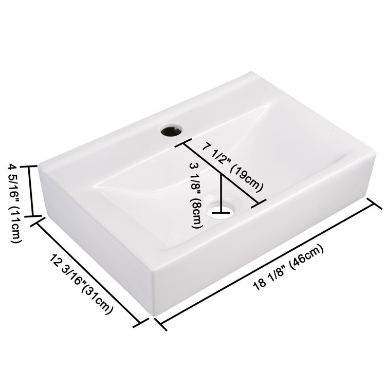 Aquaterior 18'' White Ceramic Wall-Mount Bathroom Sink with Pop-Up Drain