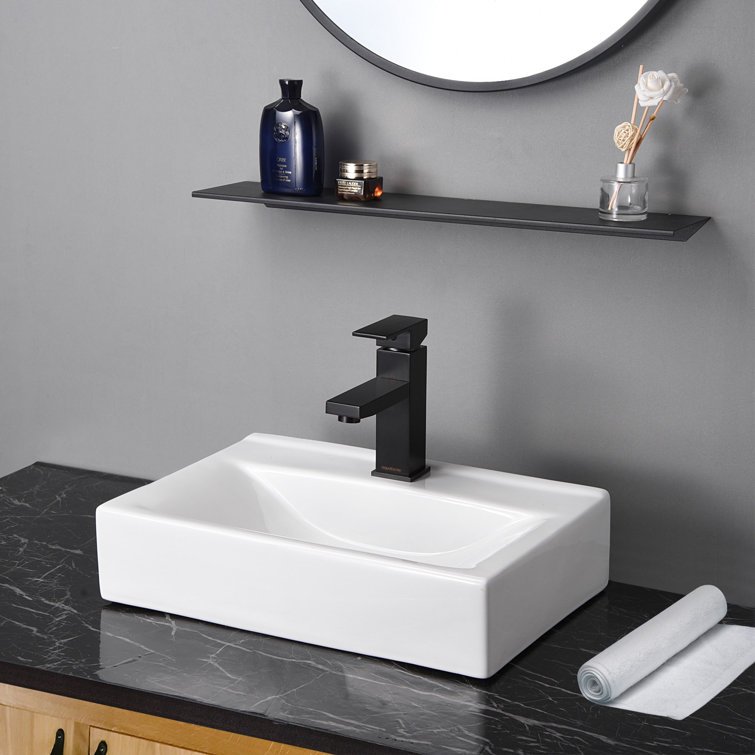Aquaterior 18'' White Ceramic Wall-Mount Bathroom Sink with Pop-Up Drain