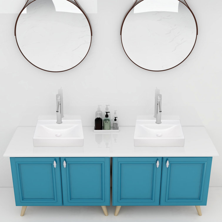 Aquaterior 18'' White Ceramic Wall-Mount Bathroom Sink with Pop-Up Drain