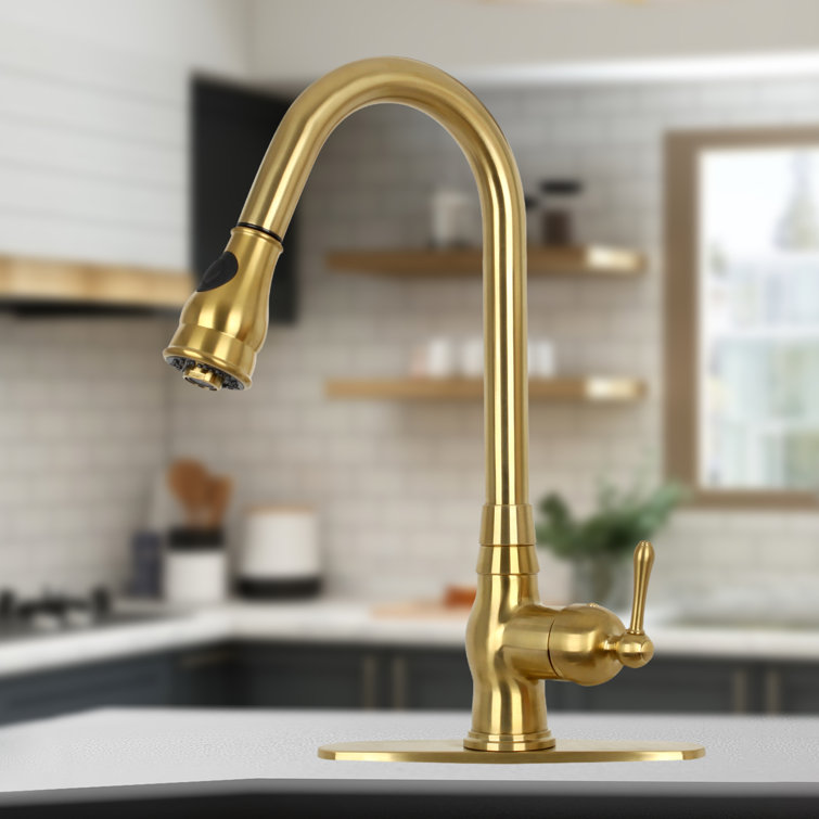 Brushed Gold Solid Brass Pull Down Kitchen Faucet with Single Handle