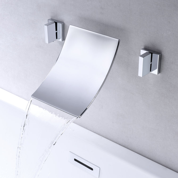 Chrome Waterfall Wall-Mounted Bathtub Faucet with Dual Handles