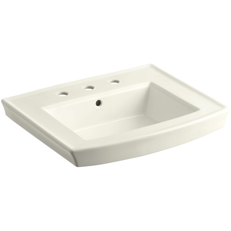 Biscuit Ceramic Rectangular Pedestal Bathroom Sink