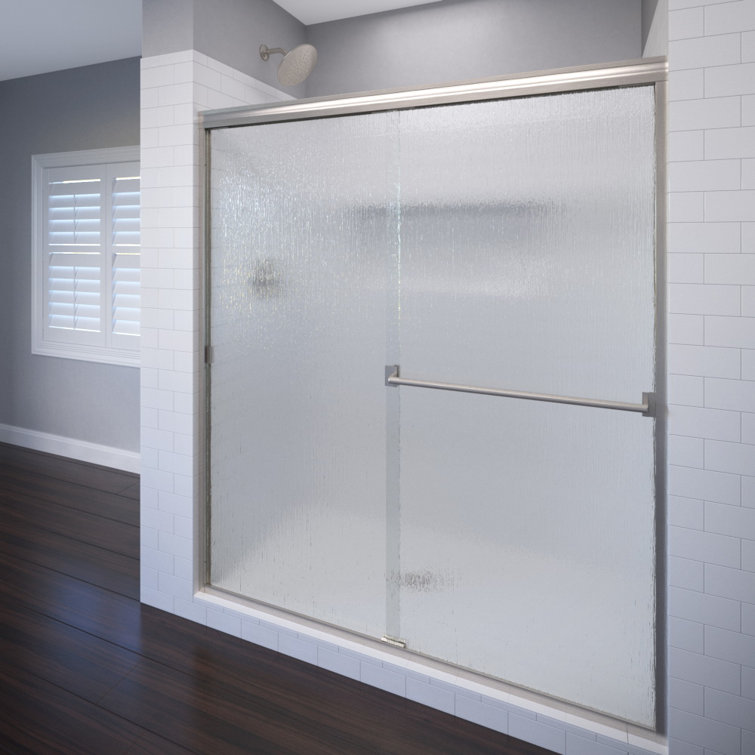 Classic Brushed Nickel Semi-Frameless Sliding Shower Door with Rain Glass