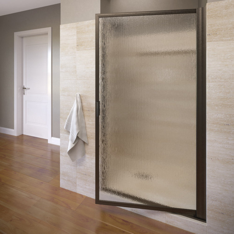 Sopora Oil-Rubbed Bronze Framed Pivot Shower Door with Rain Glass