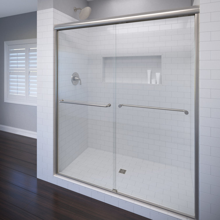Celesta Brushed Nickel Semi-Frameless Sliding Shower Door with Clear Glass