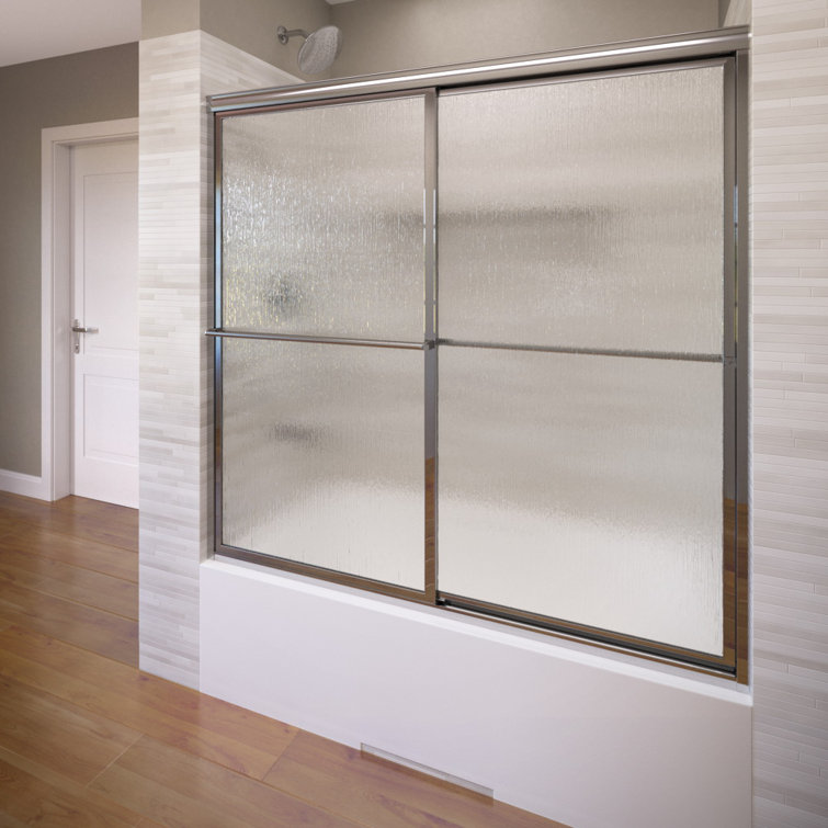 Deluxe 56" Silver Framed Sliding Tub Door with Rain Glass