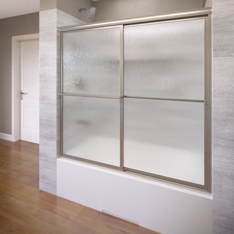 Deluxe 56" Brushed Nickel Framed Sliding Tub Door with Rain Glass