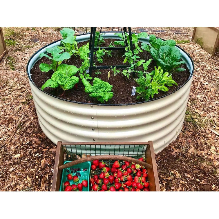 Pearl White 17" Tall Round Metal Outdoor Raised Garden Bed Set