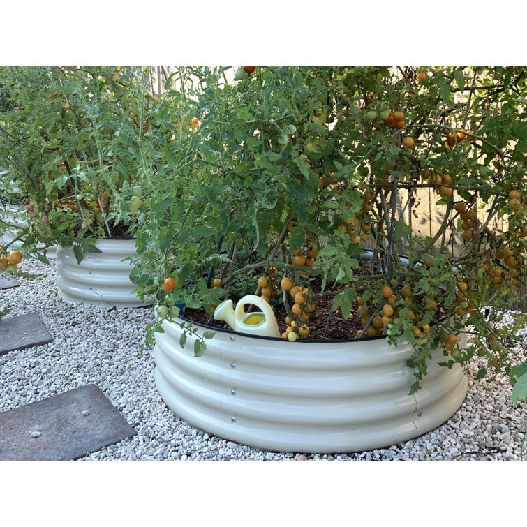 Pearl White 17" Tall Round Metal Outdoor Raised Garden Bed Set