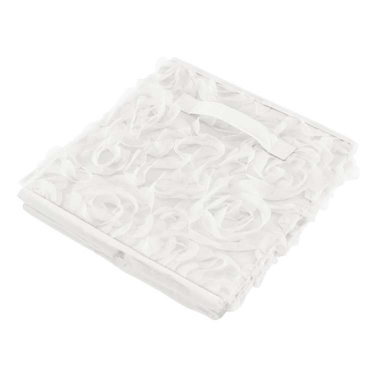 White Chiffon Rose Fabric Collapsible Storage Cubes Set