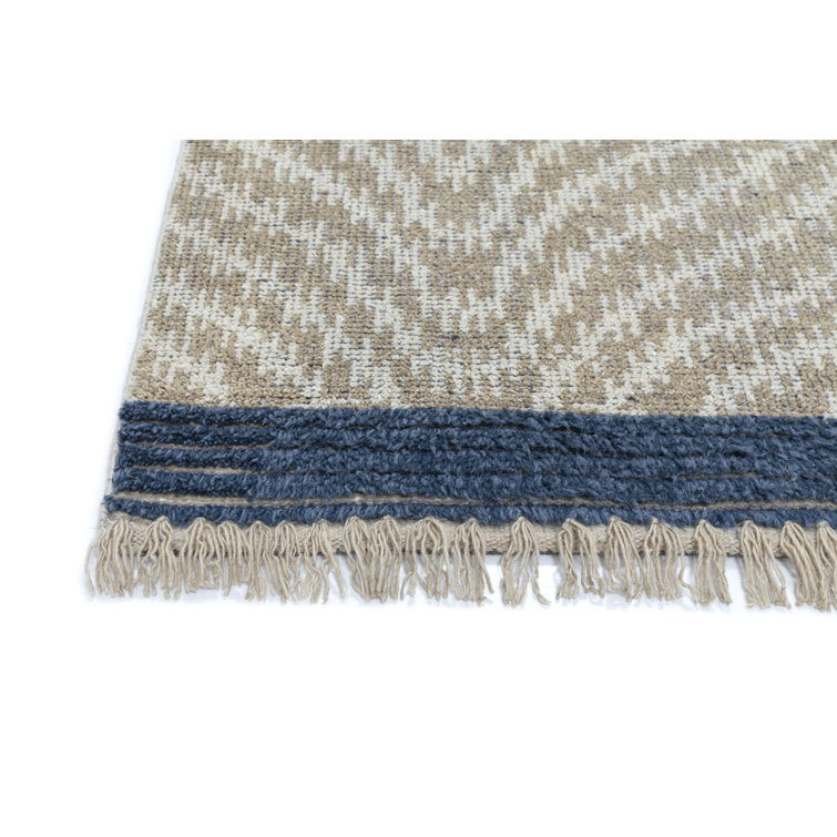 Bovina Bliss Hand-Knotted Blue Wool & Cotton Geometric Rug