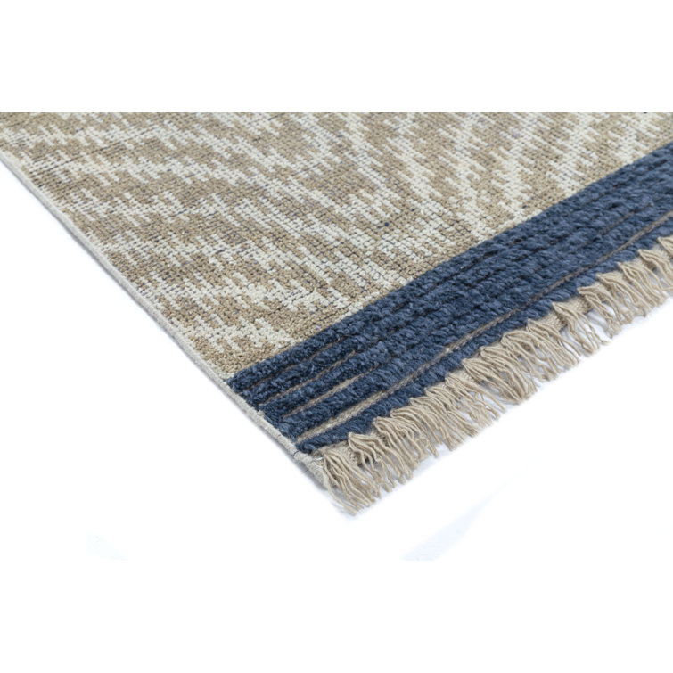 Bovina Bliss Hand-Knotted Blue Wool & Cotton Geometric Rug