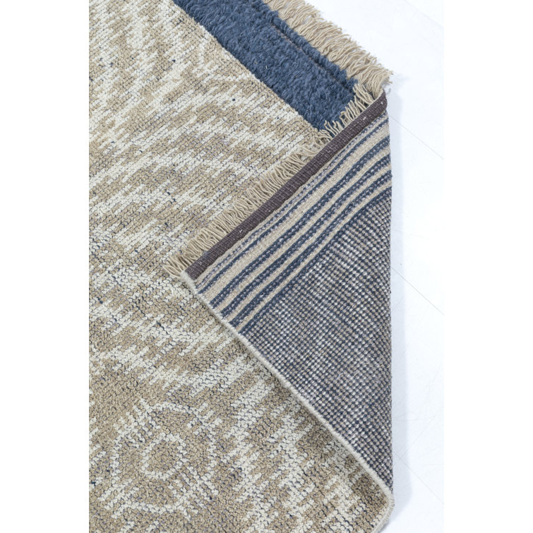 Bovina Bliss Hand-Knotted Blue Wool & Cotton Geometric Rug