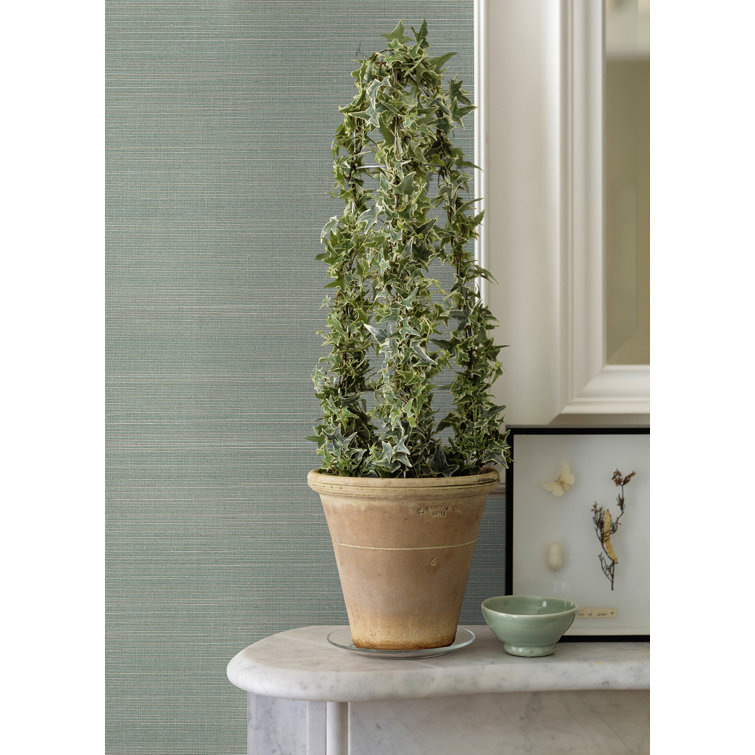 Aqua Non-Pasted Grasscloth Wallpaper Roll