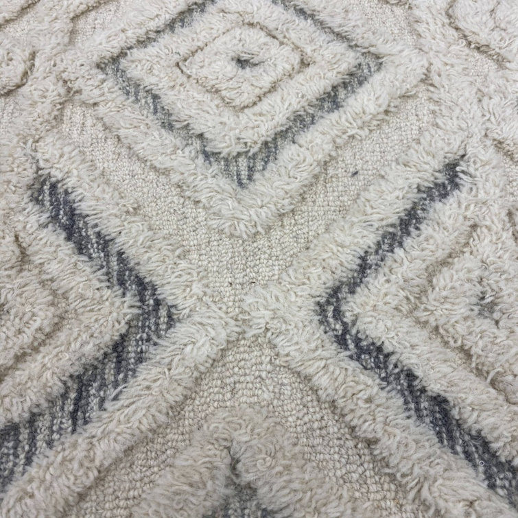 Handmade Light Blue Round Tufted Wool Geometric Area Rug