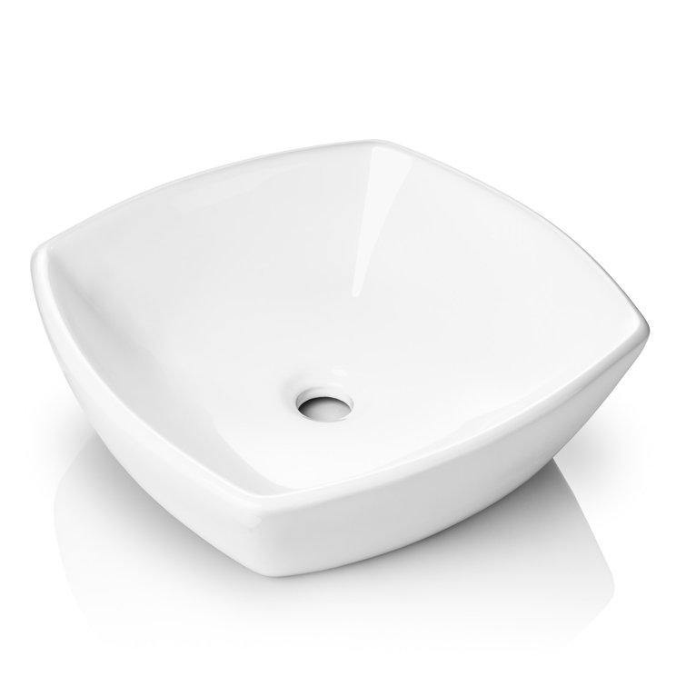 Miligore 16'' White Ceramic Flared Square Vessel Sink