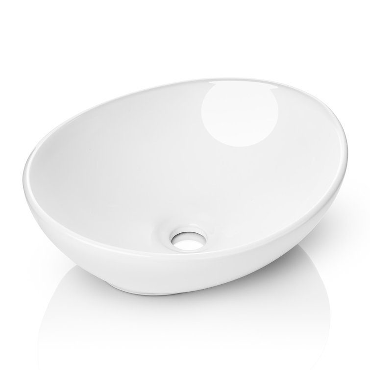 White Ceramic Oval Above-Counter Bathroom Sink