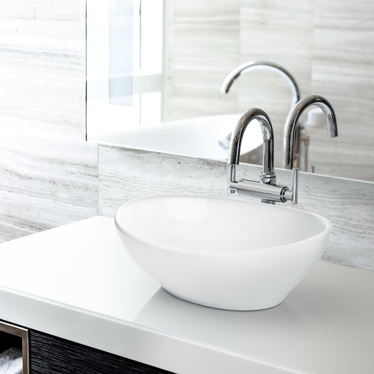 White Ceramic Oval Above-Counter Bathroom Sink