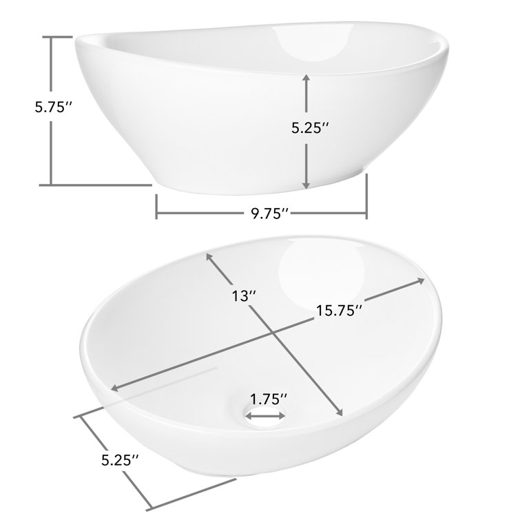 White Ceramic Oval Above-Counter Bathroom Sink
