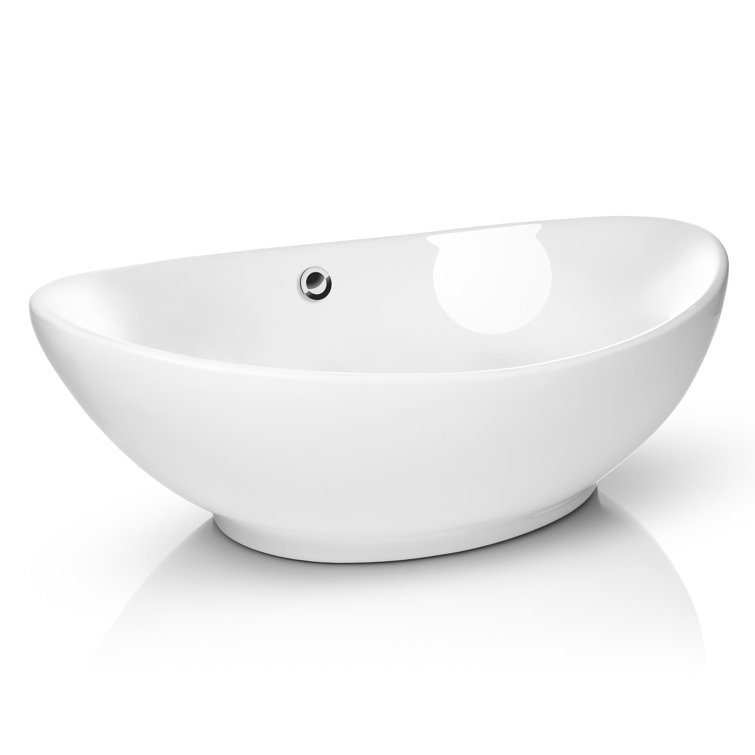 Large White Oval Ceramic Above-Counter Vessel Sink