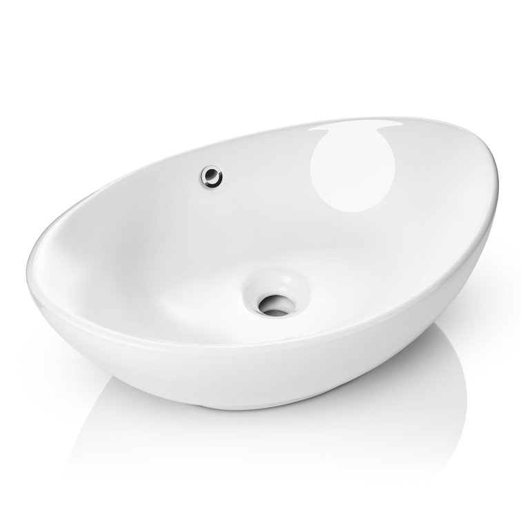 Large White Oval Ceramic Above-Counter Vessel Sink