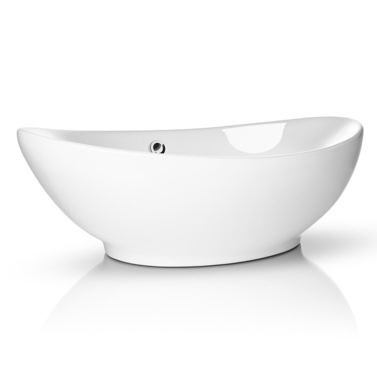 Large White Oval Ceramic Above-Counter Vessel Sink