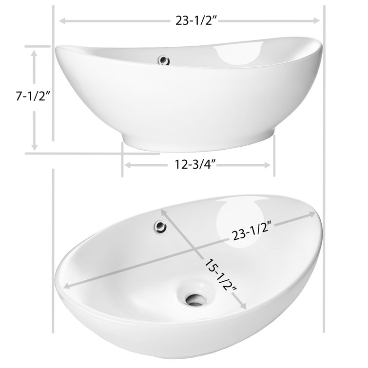 Large White Oval Ceramic Above-Counter Vessel Sink