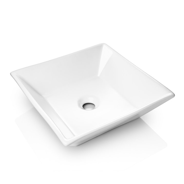 Miligore 16'' White Ceramic Square Above-Counter Vessel Sink