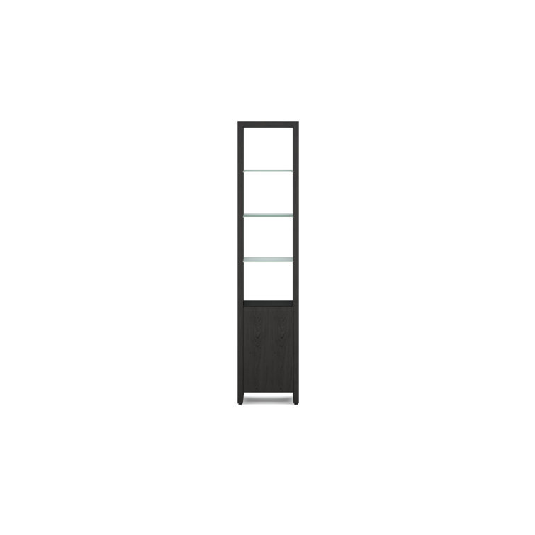 Charcoal Stained Ash Adjustable Narrow Bookcase with Glass Shelves