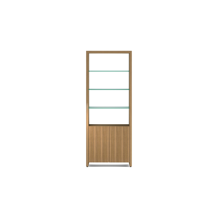 Natural Walnut Hardwood Veneer Adjustable Bookcase with Clear Glass Shelves