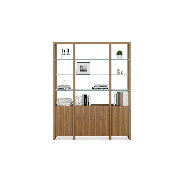 Adjustable Natural Walnut Hardwood Veneer 4-Door 12-Shelf System