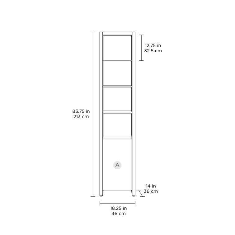 Charcoal Stained Ash Adjustable Narrow Bookcase with Glass Shelves