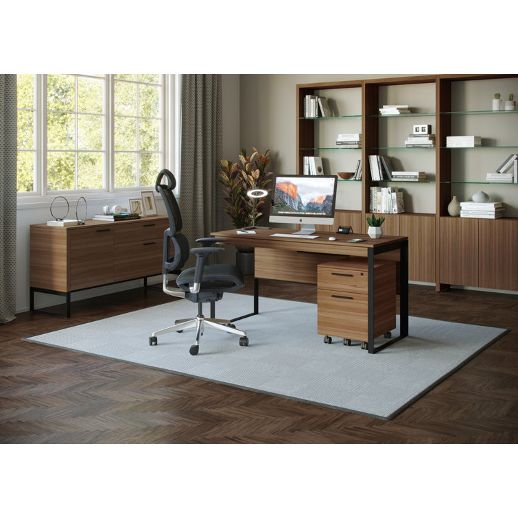 Natural Walnut and Black Hardwood Veneer Lockable Mobile Filing Cabinet